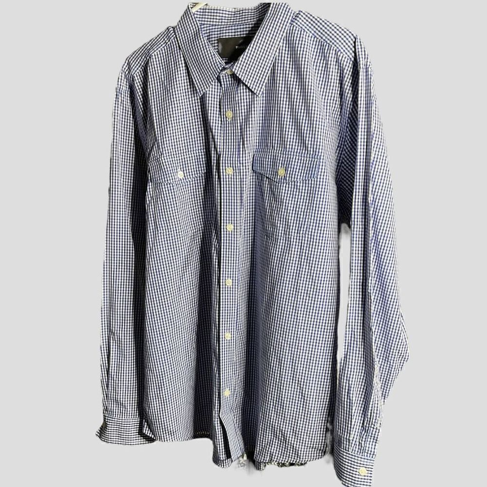 Men's Hurley Button Up Shirt blue White Gingham Long Sleeve Pocket Collared